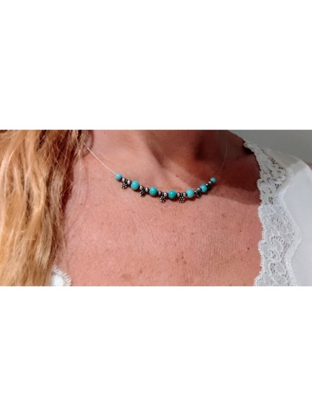 Vintage 925 Sterling Silver Necklace Natural Turquoise Beads Original Patina